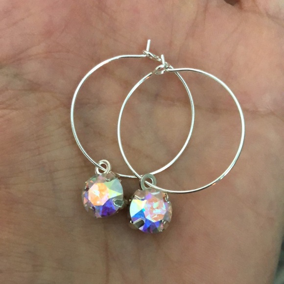 Aurora Borealis Crystal Hoop Earrings - Picture 5 of 9